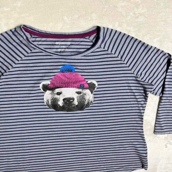Columbia Graphic T-Shirt Girl's L Cute Bear Long Sleeve Tee Outdoor Animal Gorp - Picture 2 of 9